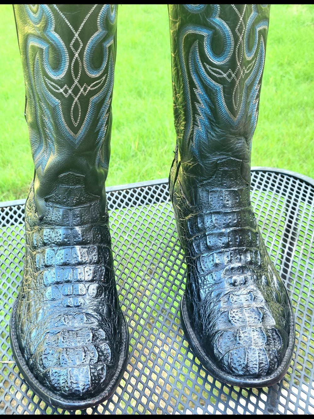 Cowtown Men's Black Exotic Caiman Head -cut Cowboys Boots 10.5E